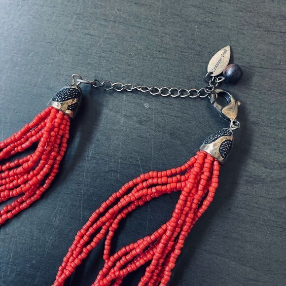 Boho Red Coral Wood Beaded Necklace - Picture 4 of 4